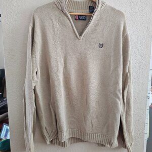 Chaps Men's Pullover Sweater - Classic Fit 100% Cotton Quarter Zip  Wheat/ Tan